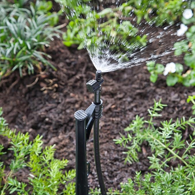Raindrip 173CPUB, Adjustable Flow Micro Sprinkler Assembly, Quarter-Circle Pattern, Fan Spray, 1/4-Inch Clamp N Pierce® Inlet, Riser & 13-Inch Stake, Drip Irrigation Emitters for Drip Irrigation Gardening Systems, Black