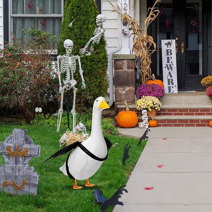 Halloween Goose Outfit Lawn Porch Goose Outfit Spider Bat Costume Plastic Goose Clothing for 23" Goose Halloween Outdoor Patio Yard Lawn Art Decoration(Bat)