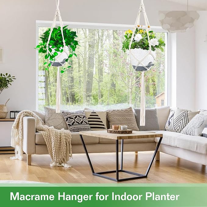 Hanging Planters for Indoor Plants with Self-Watering Hanging Pots for Plants, 2 Pack Macrame Hanging Plant Holders with Drainage Hole & Two Ceiling Hooks, Plant Hangers for Houseplants (7 Inch)