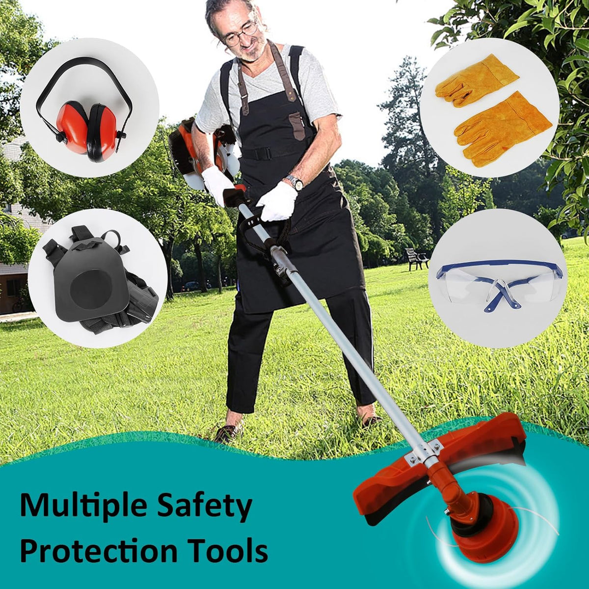 52cc Gas Weed Wacke, 6 in 1 Weed Eater 2-Stroke Gas String Trimmer Brush Cutter Gas Grass Trimmer Lawn Mower Grass Cutter