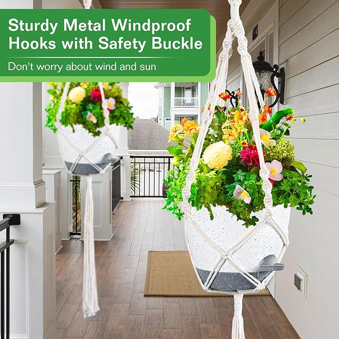 Hanging Planters for Indoor Plants with Self-Watering Hanging Pots for Plants, 2 Pack Macrame Hanging Plant Holders with Drainage Hole & Two Ceiling Hooks, Plant Hangers for Houseplants (7 Inch)