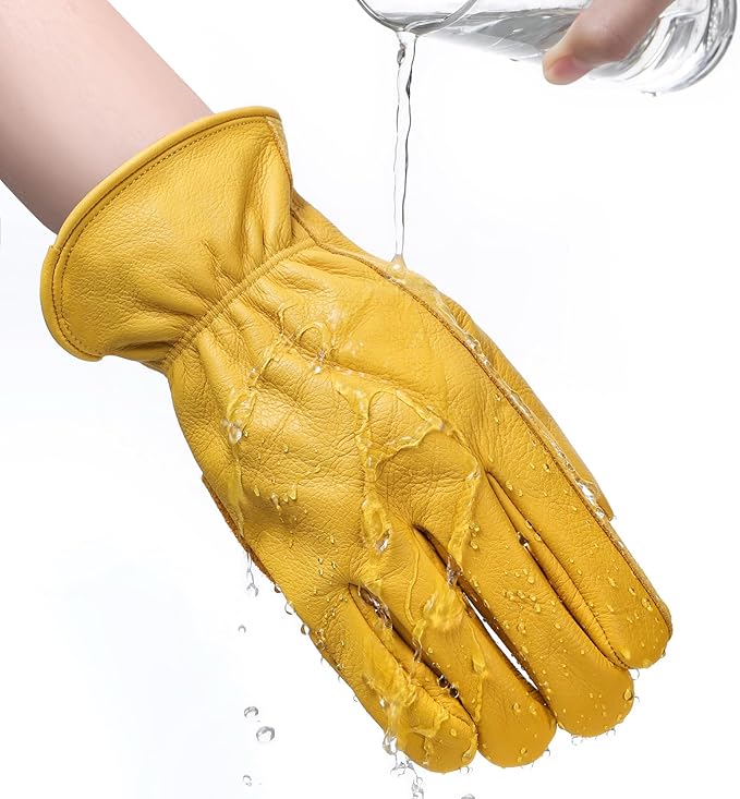 DULFINE Leather Work Gloves for Men & Women, Reinforced Durable Gardening Gloves,Cowhide Work Gloves,Puncture & Cut Resistant