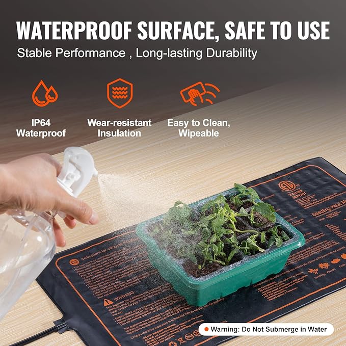 VEVOR 4 Pack Seedling Heat Mat 10"x 20.75", MET-Certified Warm Hydroponic Plant Heating Pad for Seed Starting, Waterproof Heating Mats for Germination, Indoor Gardening, Greenhouse