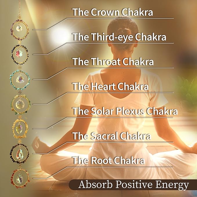 Healing Crystal Energy Wind Chime, 7 Chakra Crystal Sunlight Catcher, Meditation Home Decoration, Gem Wall Decoration, Birthday Gift, Healing Crystal Energy Sunlight Catcher