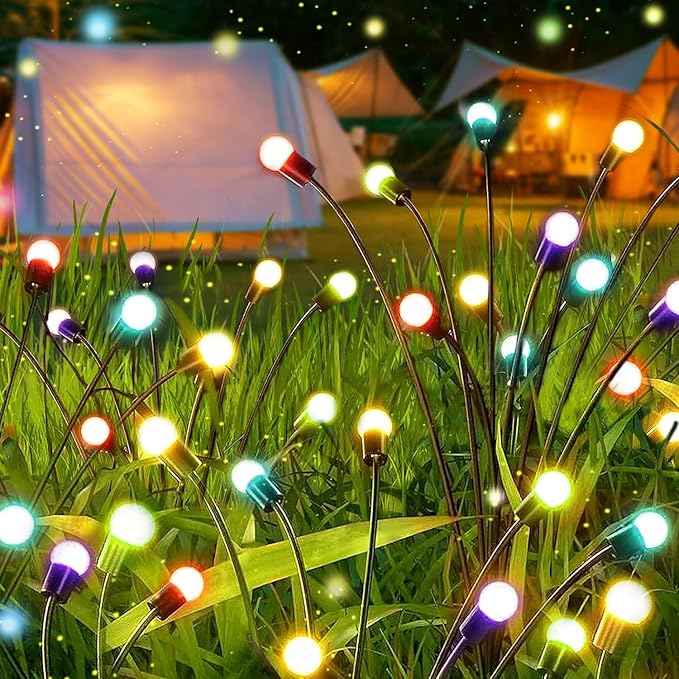 COVS Solar Garden Lights 8 LED Vibrant Firefly Starburst Swaying Lights by Wind Solar Lights for Outside Garden Decoration Firefly Lamp Outdoor Waterproof Multi Color (4 Pack, Multi-Colored)