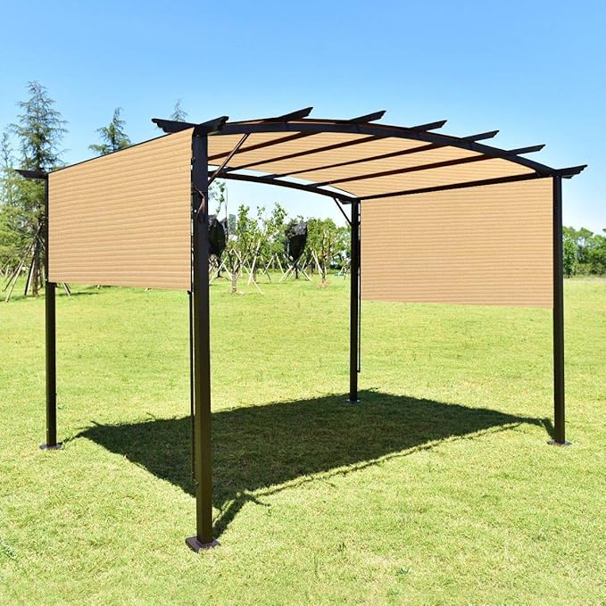 Eden's Decor Straight Flat-Edged Sun Shade Sail Rectangular 5' x 12' Beige UV-Blocking Outdoor Canopy Fabric Cloth Awning for Pergola Patio Garden Backyard Custom Size