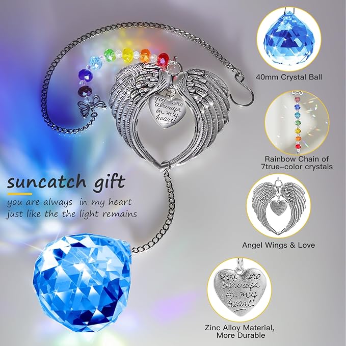 Memorial Gifts for Loss of Loved One Unique Sympathy Gifts Rainbow Sun Catcher Indoor Window Hanging Crystal Prism Grief Bereavement Gifts Ideas for Who Loss of Mom Dad (Navy Blue)