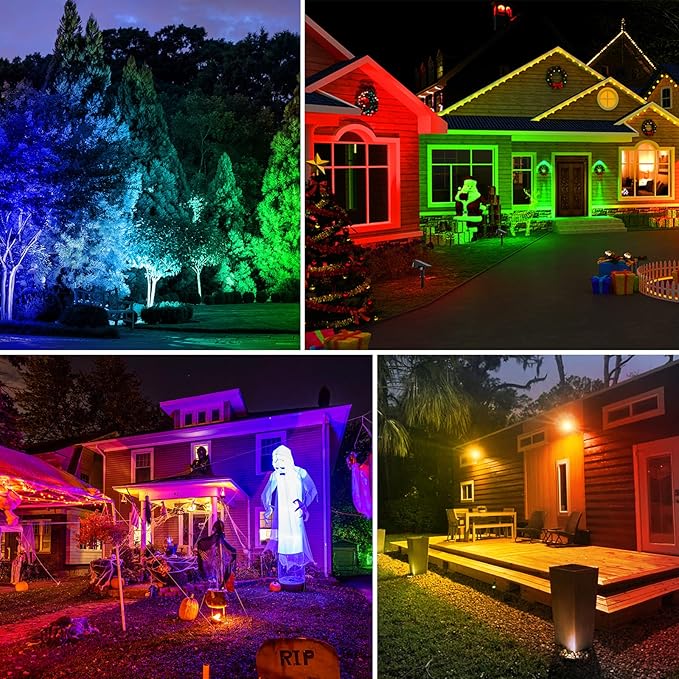 T-SUNUS Christmas Solar Landscape Spotlights Color Changing 2 Pack, Halloween Solar Spot Lights Outdoor Waterproof Garden Pond Light, Separately Installed for Outdoor/Indoor