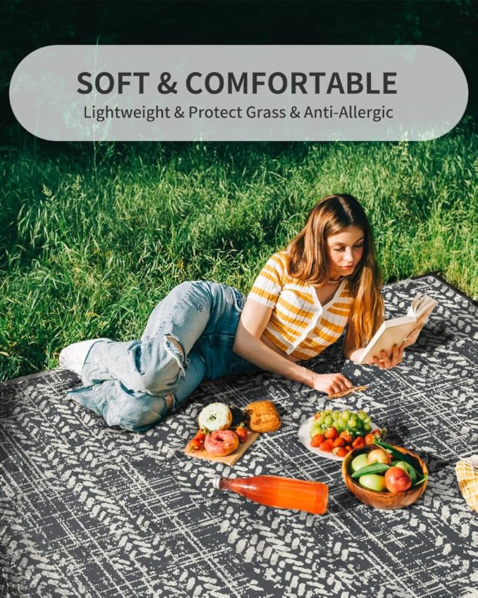 MontVoo Outdoor Rug Waterproof-Patio Rug Mat 5x8 Outdoor Carpet Reversible RV Camping Picnic Plastic Straw Rug Outside Outdoor Area Rug for Balcony Deck Backyard Patio Decor Boho Modern Abstract