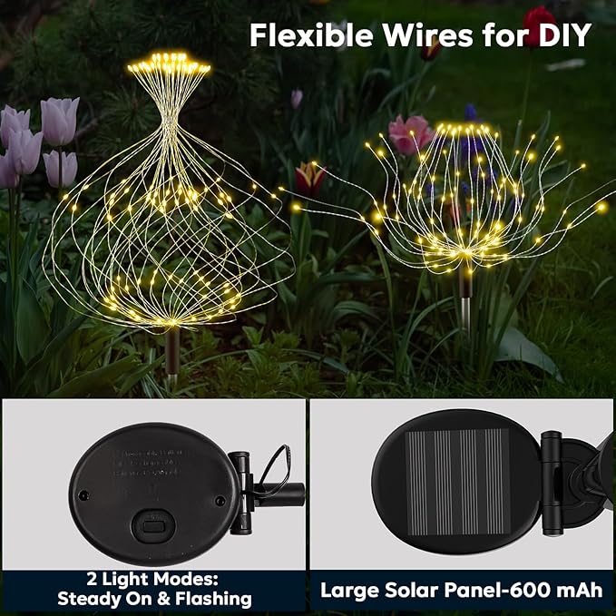 Solar Fireworks Lights Outdoor Waterproof Garden Fairy Light Outside Solar Sparkles Landscape Lights 120 LED Decorative Outdoor for Backyard Patio Pathway Lawn Party Walkway Decor, 4 Pack