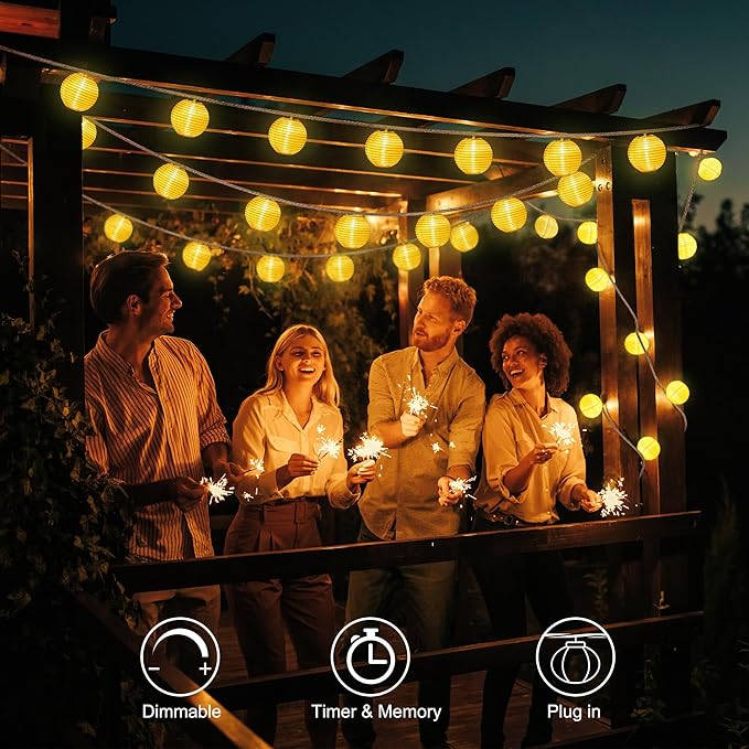 OMIKA Patio Lights Plug in- 40ft 40LED Warm White & Multicolor Mini Lantern Lights Waterproof, Hanging hemp rope String Lights Indoor Outdoor with Remote, Timer for Porch Garden Balcony Party Trees