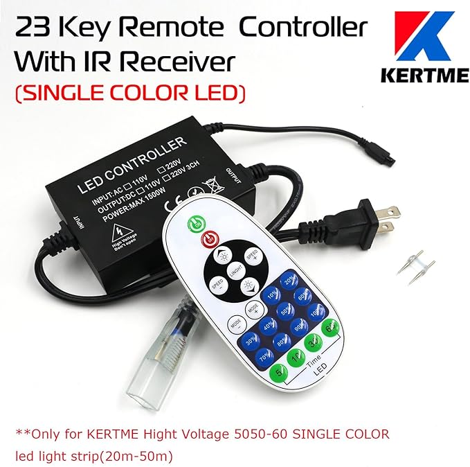 5050-60 Type AC 110-120V LED Strip Lights, Flexible/Waterproof/Dimmable/Multi-Modes LED Rope Light + 23 Keys Remote for Home/Garden/Building Decoration (131.2ft/40m, Warm White 3500K)
