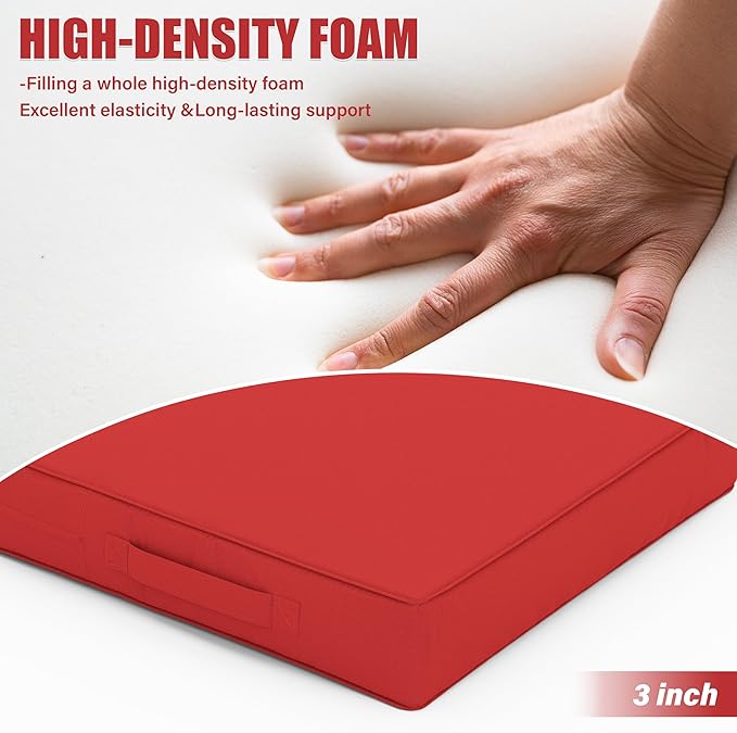 Patio Chair Cushions 17 X 16 X 3 Inch Waterproof Outdoor Seat Cushions for Patio Furniture, Outdoor Sofa Couch Pads with Ties & Handle, Set of 2, Red