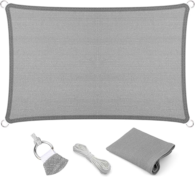 Eden's Decor Straight Flat-Edged Sun Shade Sail Rectangular 7' x 12' Grey UV-Blocking Outdoor Canopy Fabric Cloth Awning for Pergola Patio Garden Backyard Custom Size