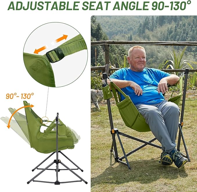 Timber Ridge Hammock Camping Chair with Adjustable Backrest, Heavy Duty Folding Hammock Chair Supports 300lbs, Portable Hammock Chair for Camping, Travelling and Patio, Green