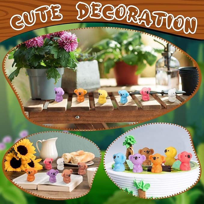 90 Pcs Resin Koala Miniatures Mini Animals Figures Cute Koala Figurine Fairy Decor Animal Ornament for Garden Landscape Home Accessories Craft Cake Decoration DIY