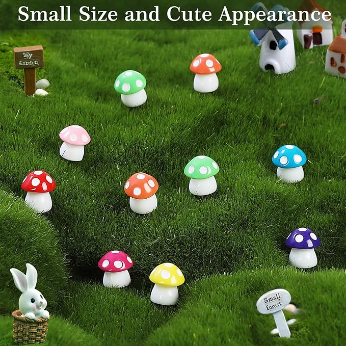 200 Pieces Tiny Mushrooms Garden Decor | Fairy Garden Mushrooms Ornaments | Miniature Home Décor | DIY Bonsai Craft (Multi-Color)