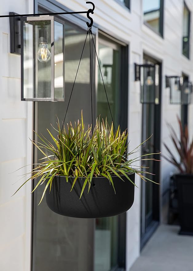 Veradek Mason Series Hanging Kona Planter - Round Planter for Outdoor Balcony/Patio | Made from Plastic-Stone Composite with Hanging Attachment | Modern Décor for, Flowers, Succulents, Small Plants
