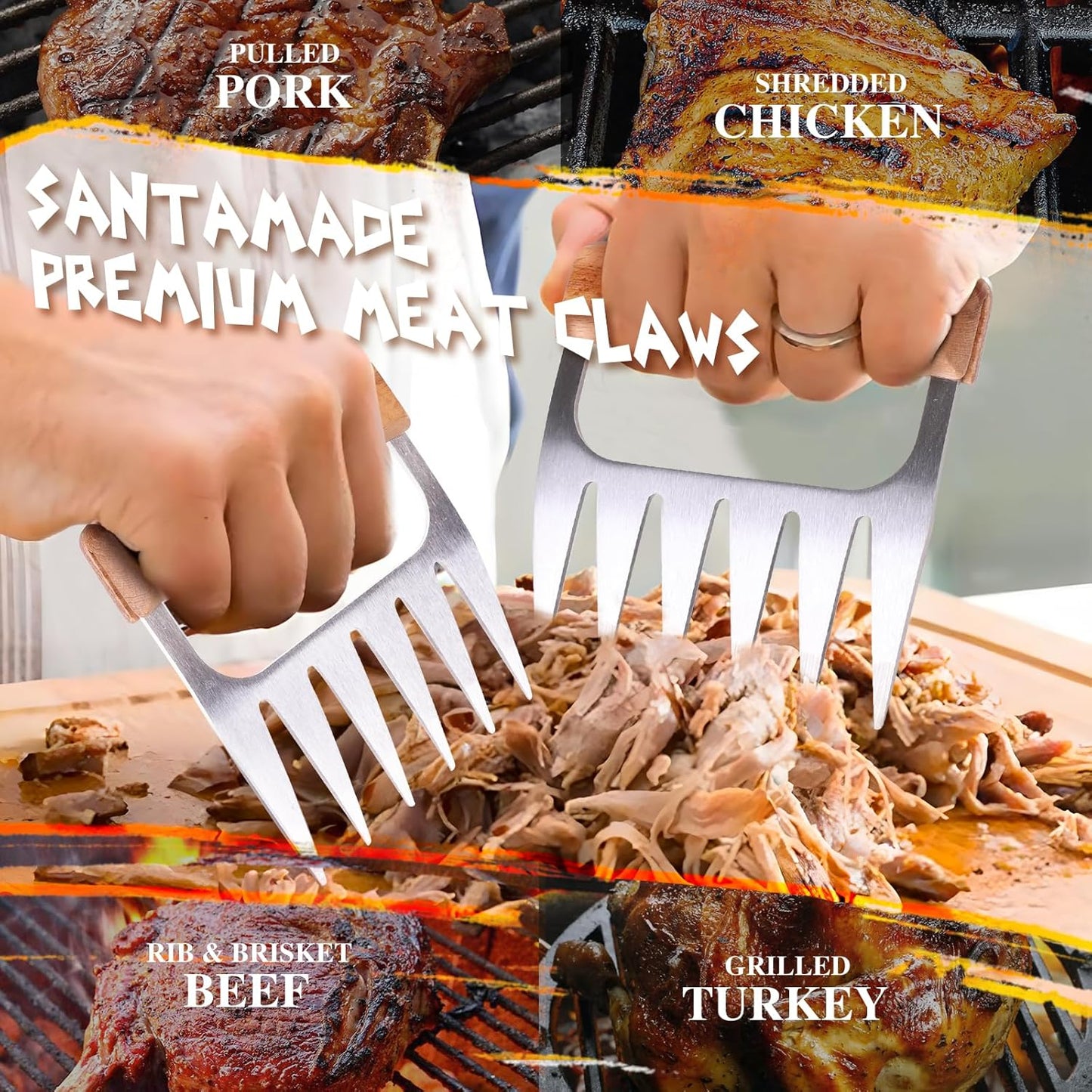 Meat Shredder Claws - Stainless Steel Meat Claws for Pulled Pork, Shredded Chicken, Bear Claws for Shredding Meat, Grill, BBQ Smoker Accessories, Grilling Gifts, Stocking Stuffers for Men