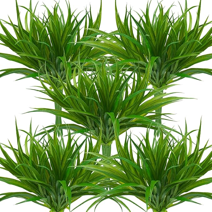 32 Pcs Artificial Grass Fake Plants 17.3in Outdoor Plants UV Resistant Faux Greenery Stems Fake Grass for Home Window Garden Office Patio Pathway Front Porch Halloween Décor Green