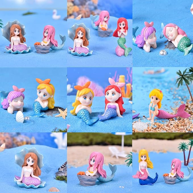 18 Pcs Miniature Mermaid Figurines,Mini Mermaid and Mini Sleeping Mermaid in Shell for Cake Decoration Home Terrarium Decoration DIY Crafts
