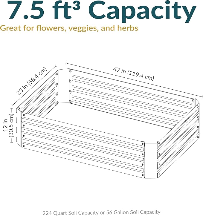 Sunnydaze Galvanized Raised Garden Bed - Metal Raised Bed for Gardening - Outdoor Planter Box for Flowers, Plants, and Vegetables - Green - 48" W x 36" D x 12" H Rectangle