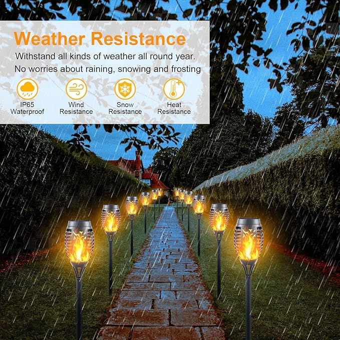 12LED Mini Solar Tiki Torches with Flickering Flame - Waterproof Outdoor Torch Lights with Auto On/Off, Super Bright Landscape Lighting for Yard, Garden, Patio & Pathway Decor (Set of 16)