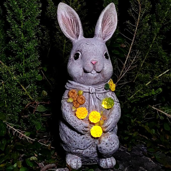 Easter Bunny Statue with Glowing Decorative Solar Ball - Home and Garden Rabbit Decor Solar Garden Outdoor Statue for Patio and Garden Easter Gifts,Figurine Light Gifts for Bunny Lovers and Friends