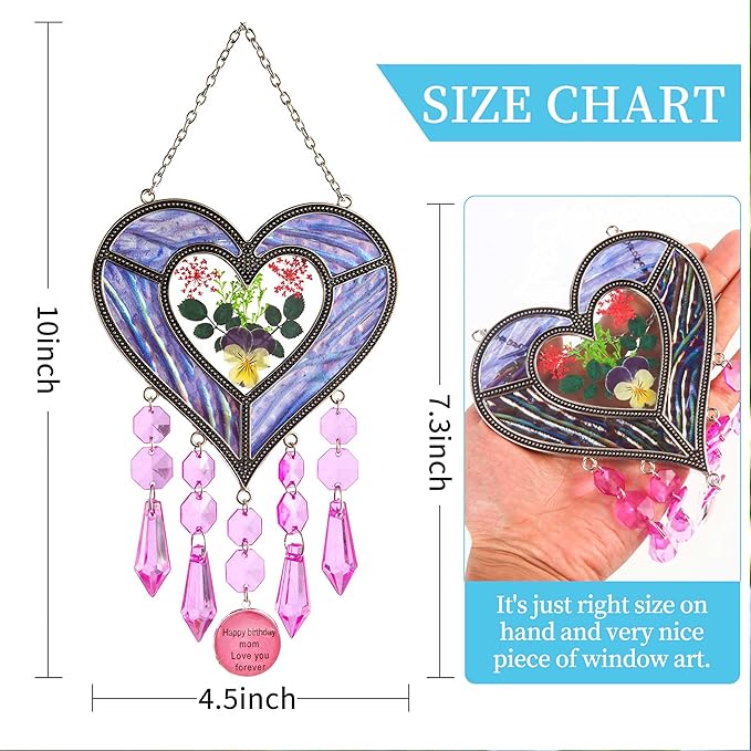 Mom's Birthday Gift Cool Purple Glass Heart-Shaped Sun Catcher