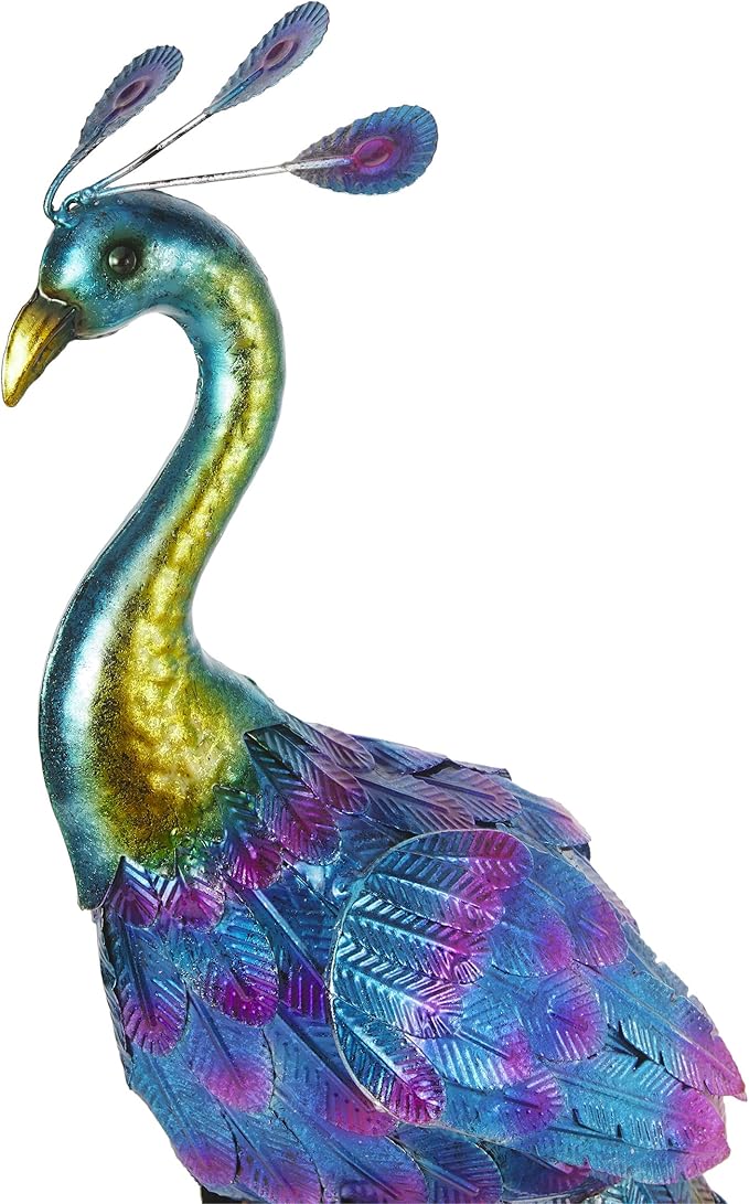 Alpine Corporation - 23" Tall Outdoor Metallic Peacock Tail Spread Yard Statue – Vibrant Garden Sculpture for Patio, Lawn, or Entryway (Multicolor)