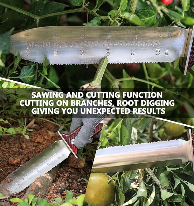 Hori Hori Garden Knife Tool - Stainless Gardening knife,With Sheath Soil Knife,Weeding Knife Yes Garden Digging, for Gardeners 2PACK