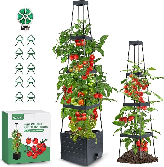 MQFORU Tomato Planter with Trellis, 57" Self-Watering Tomato Planter Boxes for Climbing Vegetable and Plants, Raised Garden Bed with Tomato Planter Cage for Indoor Outdoor Use