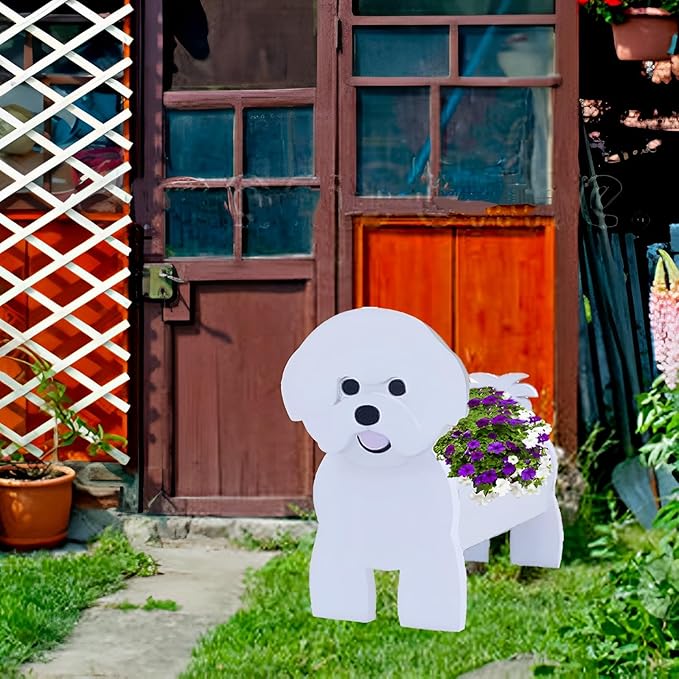 Bichon Frise Dog Planter Plant Pots,Cute Garden Dog Flower Planter,Dog Planters Birthday Gifts for Women,Office,Indoor/Outdoor Decor（9.45 * 8.27 * 13.39in）