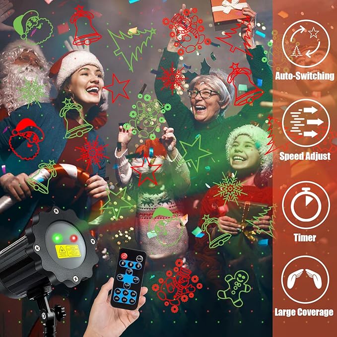 Brighter Christmas Projector Lights Outdoor, Waterproof Laser Christmas Projector with Remote, Christmas Spotlight Decorations for Party Yard Garden Outdoor Indoor