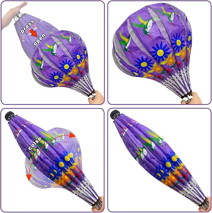 2 PCS Gaint Hot Air Balloon Wind Spinners 59 inch Garden Wind Spinner Large Hummingbird Ladybug Spinners Hanging Wind Socks Twisted Whirlygig Windmill for Yard Garden Lawn Outdoor Decorations