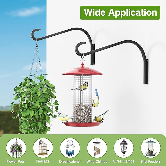 12 Inch 4 Pack Plant Hangers for Indoor/Outdoor Wall Mount - Heavy Duty Hanging Plant Holder & Bird Feeder Hooks, Decorative Black Metal Wall Hangers for Plants, Flower Baskets