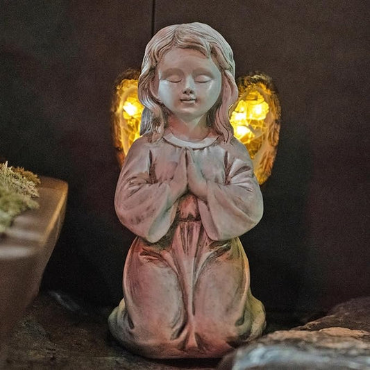 Garden Statue Statue Outdoor Decor,Garden Angel Figurine Outdoor,Solar Garden Angel Statue,Praying Angel Garden Decor for Patio Lawn Yard Porch Decoration