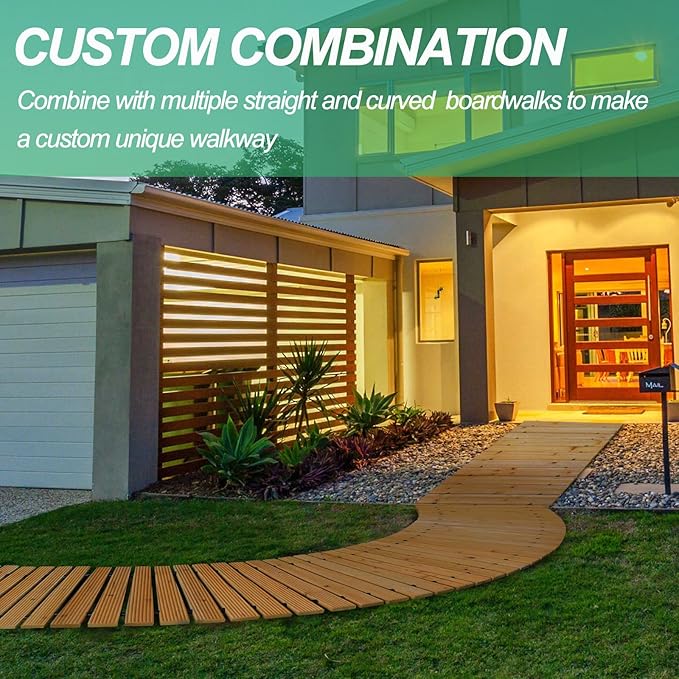 RELIANCER 8' Wooden Garden Pathway,Outdoor Roll Out Cedar Straight Walkway,Patio Path Decorative Garden Boardwalk Walkways,Weather-Resistant Roll Up Beach Wood Road Floor,Wedding Party Pathways