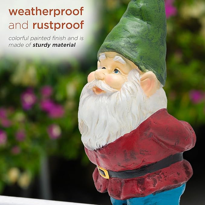 Alpine Corporation 11" Tall Classic Outdoor Garden Gnome Yard Statue Decoration
