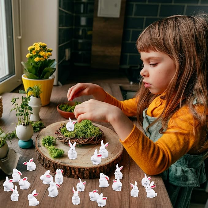 Marsui 100 Pcs Bunny Miniatures Figurines Rabbit Miniature Accessories Easter Garden Landscape Garden Rabbit for Easter Garden Accessories Dollhouses Decoration(Classic Rabbit)