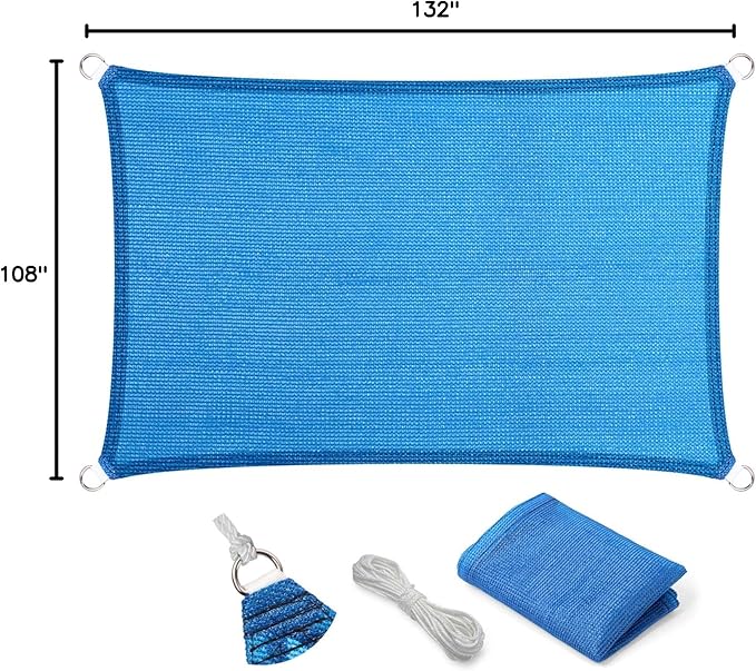 Eden's Decor Straight Flat-Edged Sun Shade Sail Rectangular 9' x 11' Blue UV-Blocking Outdoor Canopy Fabric Cloth Awning for Pergola Patio Garden Backyard Custom Size