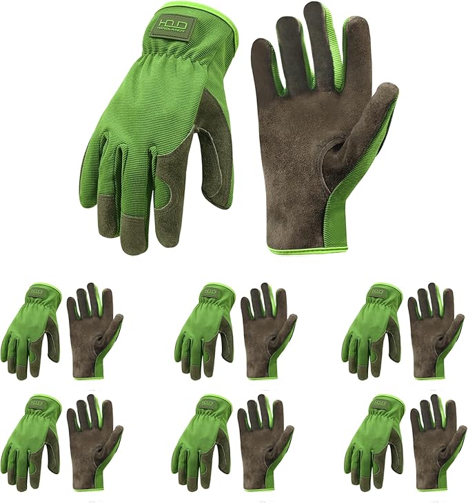 HANDLANDY Leather Work Gloves for Men & Women, Reinforced Durable Garden Gloves, Cowhide Working Glove for Gardening