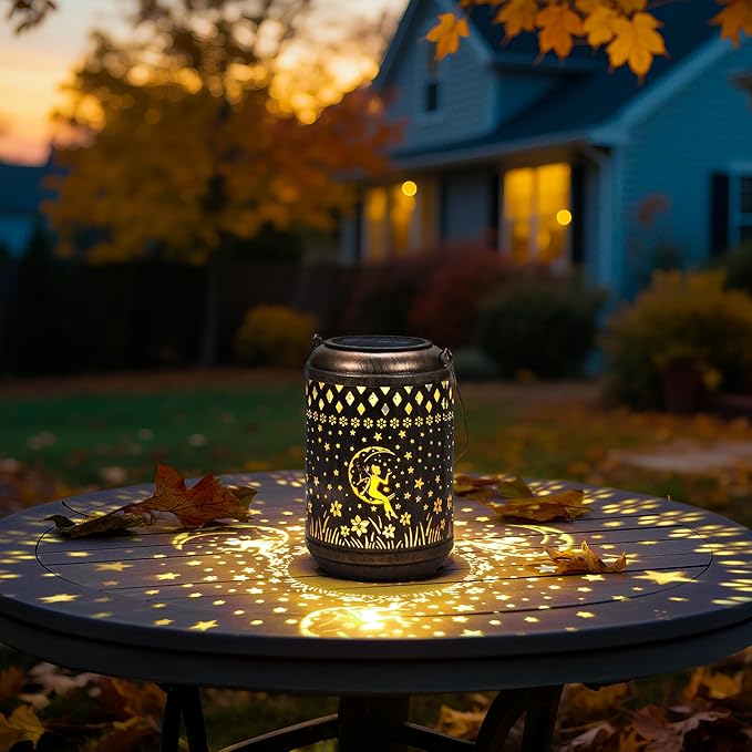 Solar Lanterns Outdoor Hanging Waterproof,2Pack Fairy Garden Decor Gifts for Women Mom, Solar Lights Metal Fall Decoration Outside for Yard, Patio,Garden,Backyard,Porch