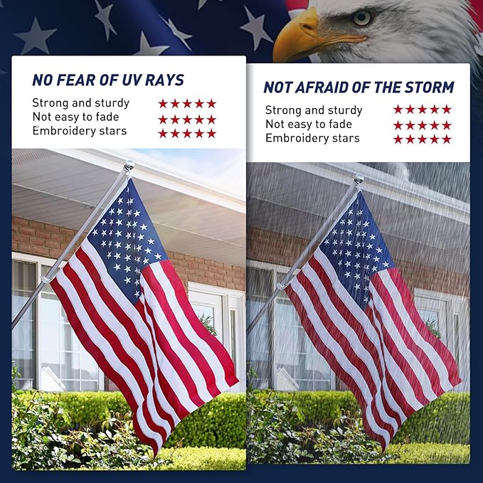 American Flag 8x12 FT, US Flags with Embroidered Stars Sewn Stripes Brass Grommets, Vivid Color, All Weather United States Flag, Polyester USA Flag for Outdoors Indoors (8x12 Foot)