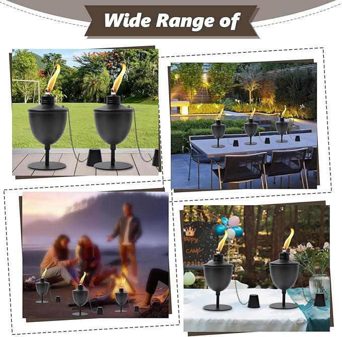 4 Pack Upgraded Tabletop Torches,14 oz Citronella Torches for Outside, Refillable Outdoor Flame Torch Light, Comes with Wicks,Covers and Funnel, Ideal for Parties, Garden Decor, DIY