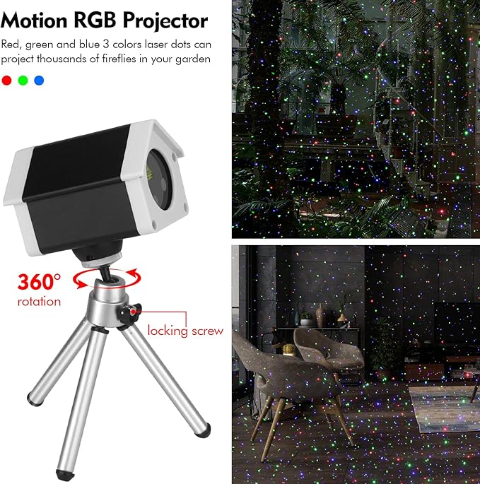 Christmas Laser Lights, Outdoor Garden Laser Lights Star Projector with Moving Firefly for Outdoor, Indoor, Christmas, Holiday (Red Green Blue)