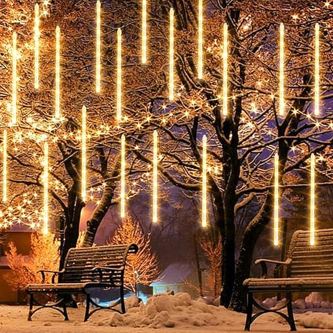 Dazzle Bright 864 LED Christmas Light, Meteor Shower Rain Lights 11.8 Inch 24 Tubes, Waterproof Plug in Falling Rain Lights Decorations for Xmas Tree Yard Party (Warm White)