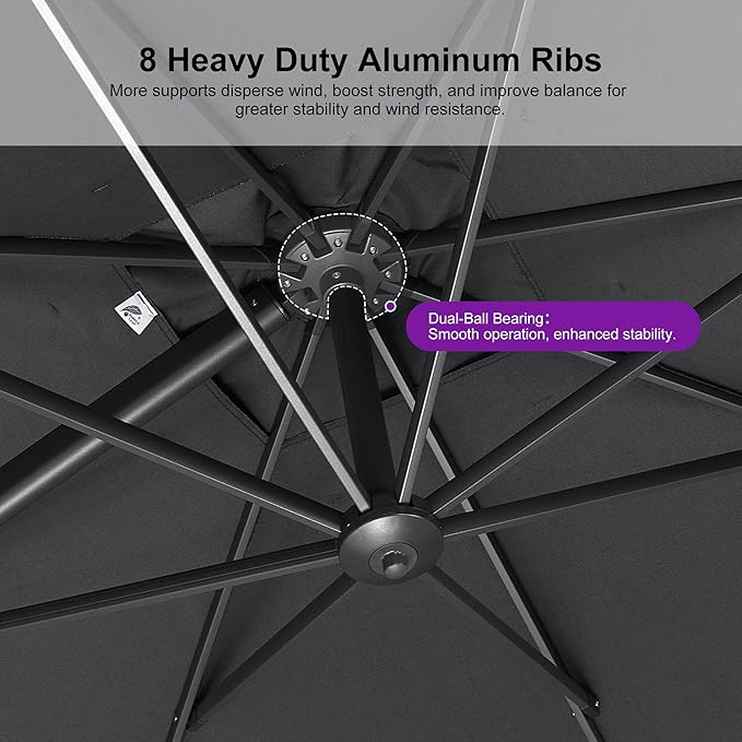 PURPLE LEAF 9 FT Cantilever Patio Umbrella Outdoor Aluminum Offset Square Umbrella with 3 Years Fade Resistance Recycled Fabric and 360-degree Rotation for Deck Pool Garden, Graphite Grey