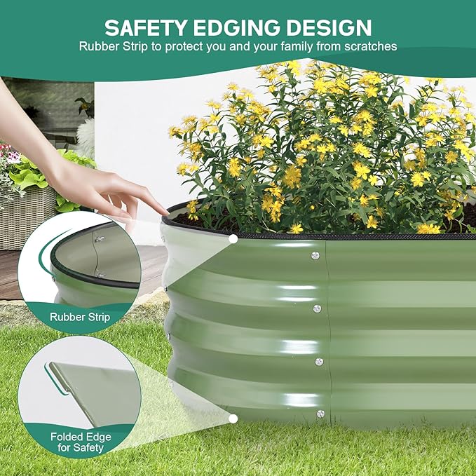 Galvanized Raised Garden Bed - 8×2×1ft Planter Raised Beds for Gardening | Oval Metal Garden Planter Box with Safety Edging and Bracing Rods for Vegetables Fruits and Flowers Oliver Green