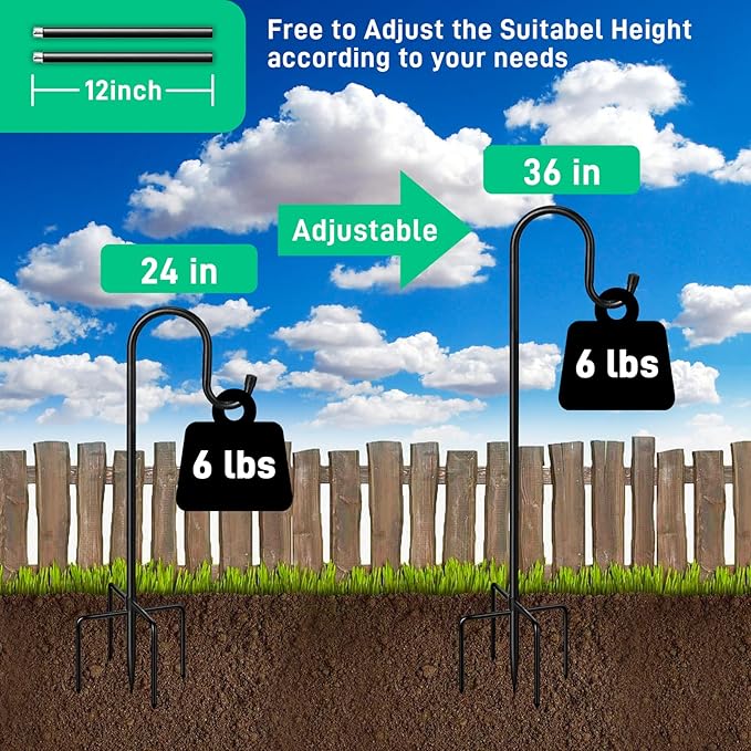 Adjustable Shepards Hooks for Outdoor 36Inches with5Prong Base,Shepherds Hooks for Outdoor,Stand Pole for Humming Bird Feeder for Hanging Solar Lights,Mason Jar,Outdoor Garden Wedding Decor(36in-2pcs)